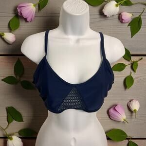 Aerie Navy Blue Bralette Sz Large Back Mesh Comfy Lightweight Sports Lounge
